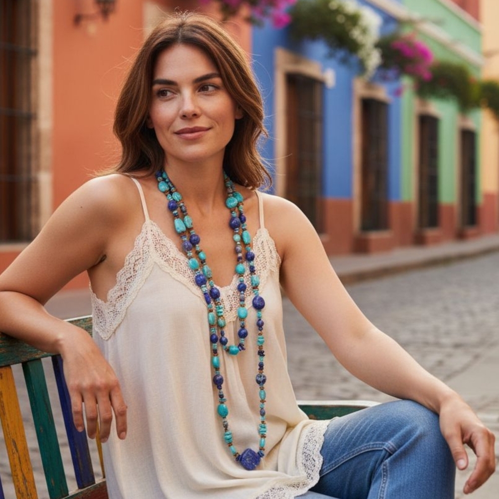 ✨️Jay King 42" Long Lapis Lazuli Howlite Turquoise Amber Long Infinity Necklace!